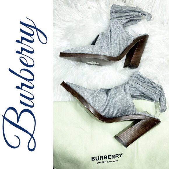 NIB BURBERRY TILLINGTON PEWTER MELANGE ANKLE WRAP SLINGBACK MULES GRAY, EU 36 - Picture 6 of 16